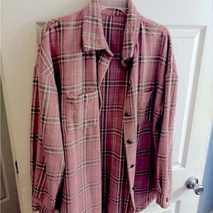 Pink Plaid Button-Up Shirt